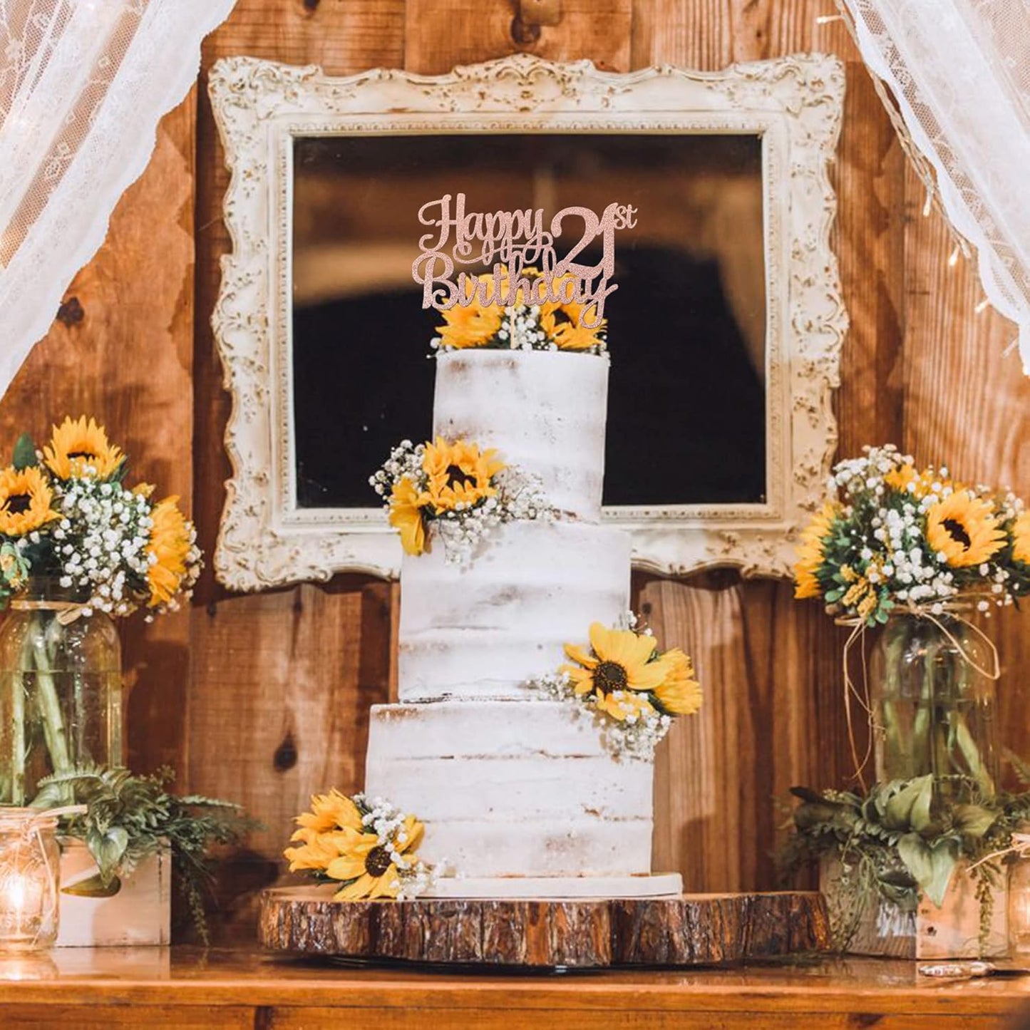 1 PCS Happy 21st Birthday Cake Topper Glitter Cheers to 21 Years Cake Pick Number 21 Fabulous Cake Decoration for 21st Birthday Theme Party Decorations Supplies Rose Gold