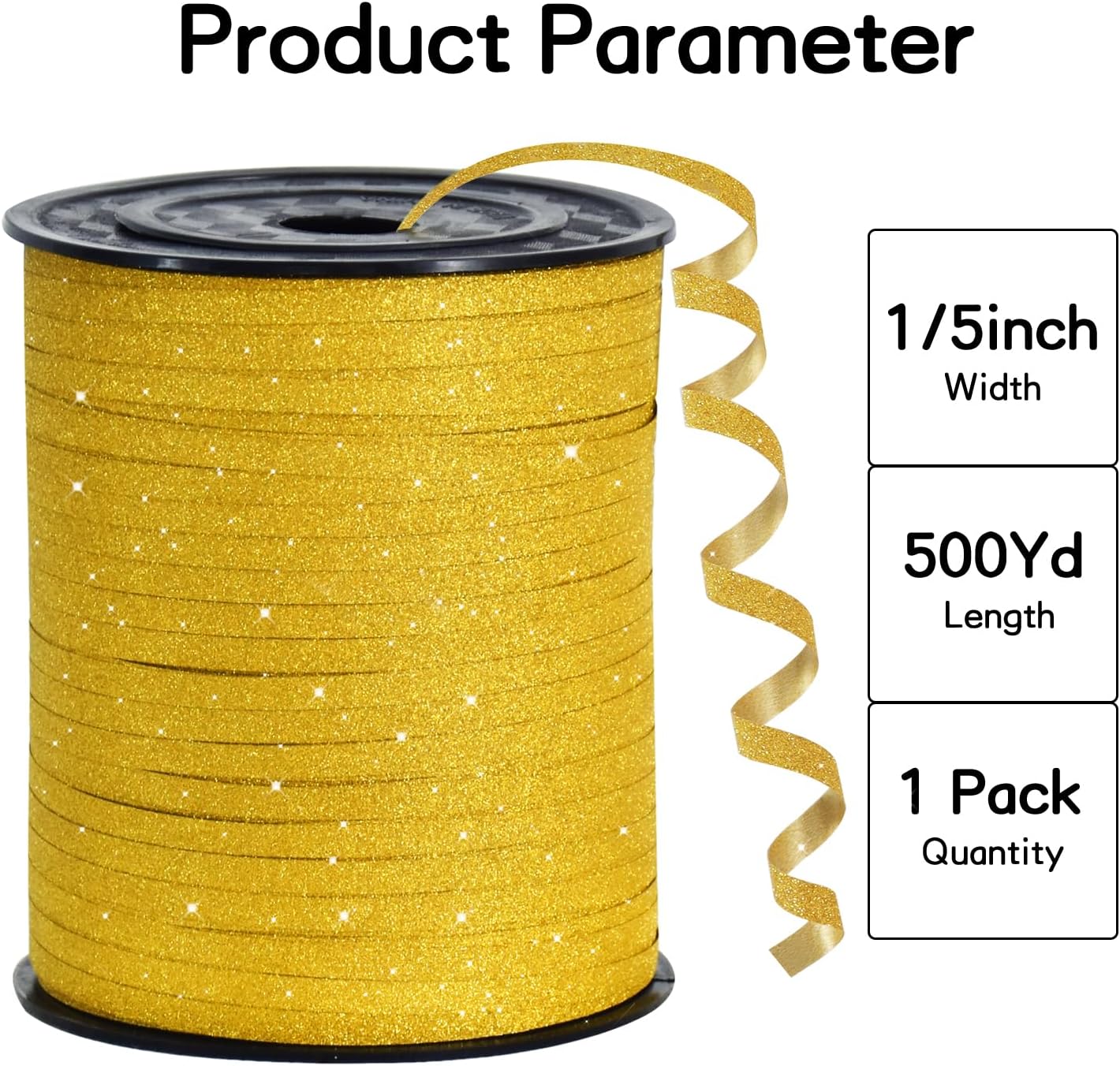 BEISHIDA Gold Glitter Ribbon - 500 Yards Curling Crimped, Shiny for Gift Wrapping, Birthday Party, Festival, Art Craft, Florist Flowers Decoration