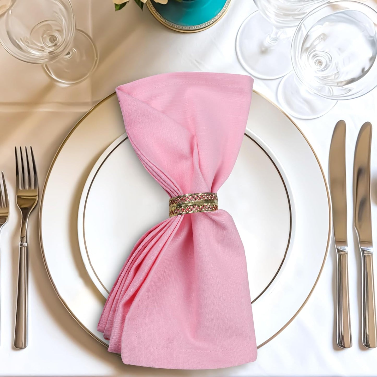 Urban Villa Easter Cloth Napkins 100% Cotton Slub Absorbent Dinner Napkins (Set of 12) Oversized 20x20 Inches Soild Pink Color Soft Durable Reusable Washable Ideal for Everyday Use Wedding Parties
