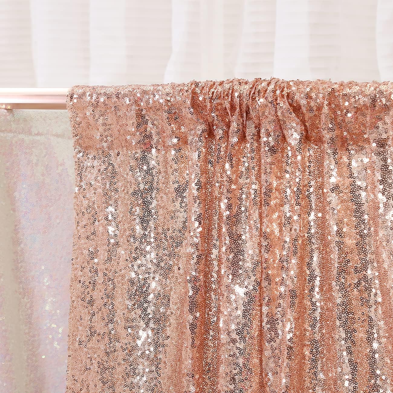 Poise3EHome Rose Gold Sequin Backdrop, 20Ft x 10Ft Glitter Photography Background Curtains for Party Baby Shower Wedding Birthday Christmas Thanksgiving Halloween Decoration