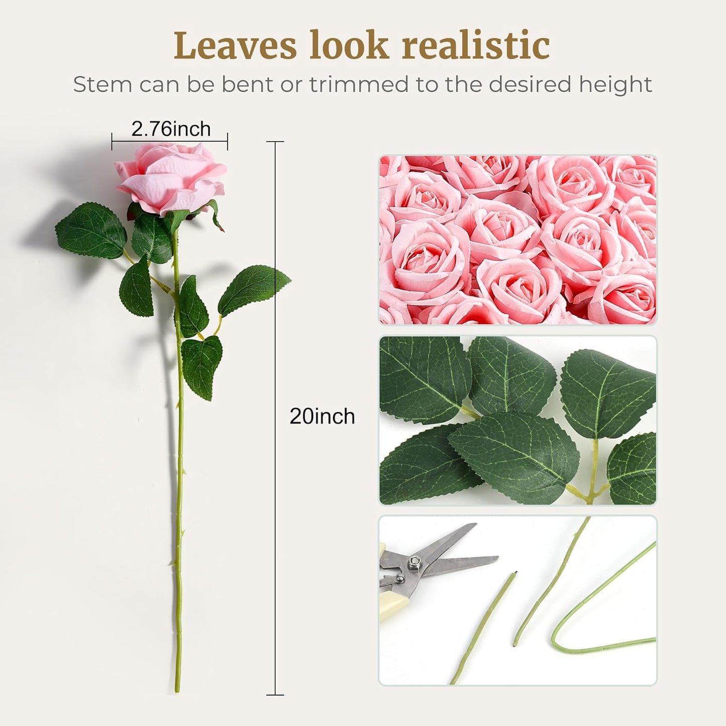 Auihiay 60PCS Pink Roses, Artificial Roses, Velvet Silk Fake Roses, Realistic Pink Artificial Flowers for Wedding Centerpieces, Bridal Bouquets, Home Decor, Anniversary, Valentine's Day Decorations