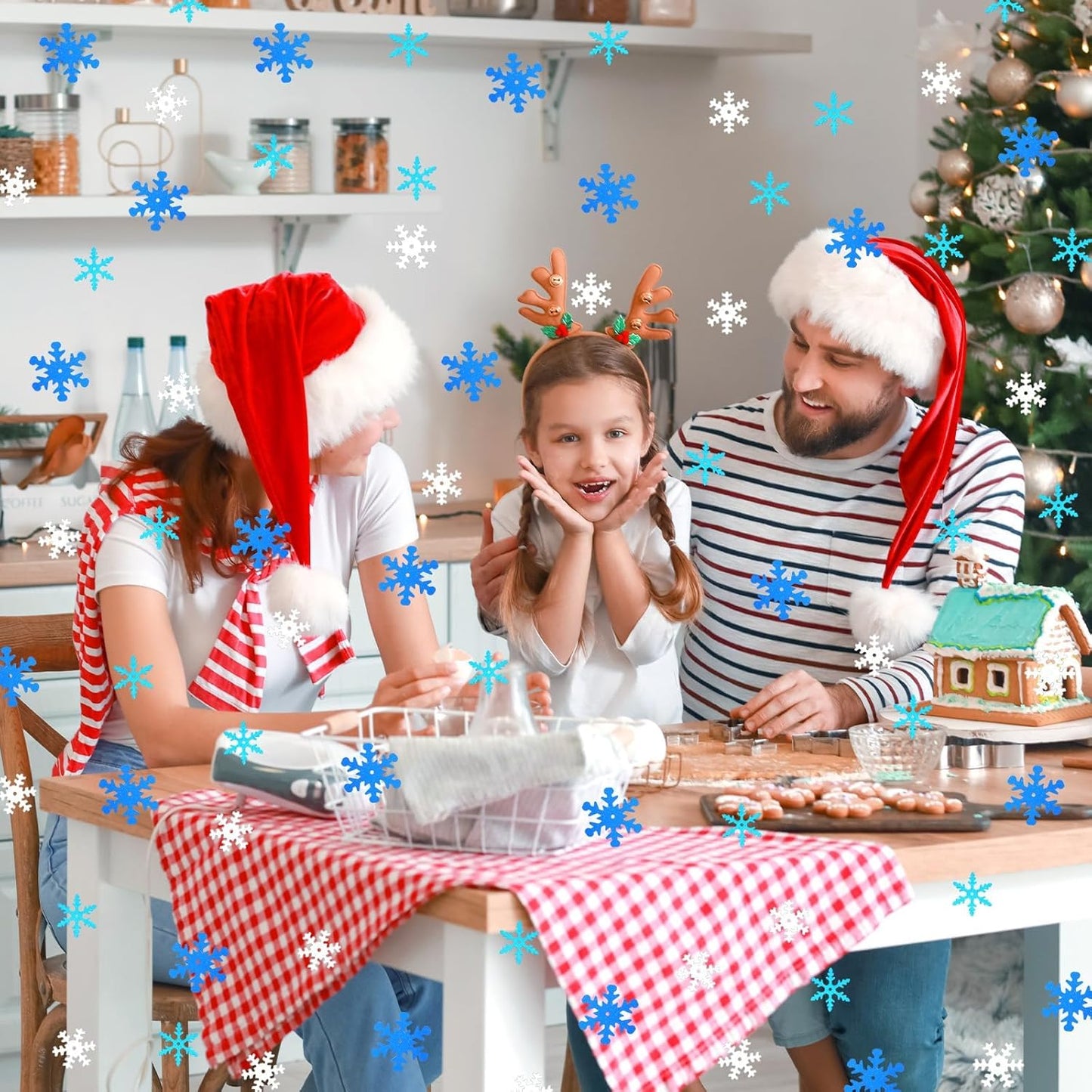 MARFOREVER Snowflake Glitter Confetti Decorations, Christmas Snowflake Metallic Foil Confetti Sprinkles Winter Wonderland Blue Gold Table Centerpiece for Wedding Supplies Snow Party Decorations