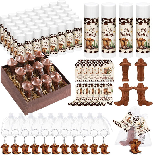 288 Baby Shower Favors Baby Shower Gifts Bulk Lip Balms Soaps Keychains Organza Bags Guest Appreciation Gift with Thank You Tags and Cards for Boys Girls Guest Gift (Brown,Cowboy)