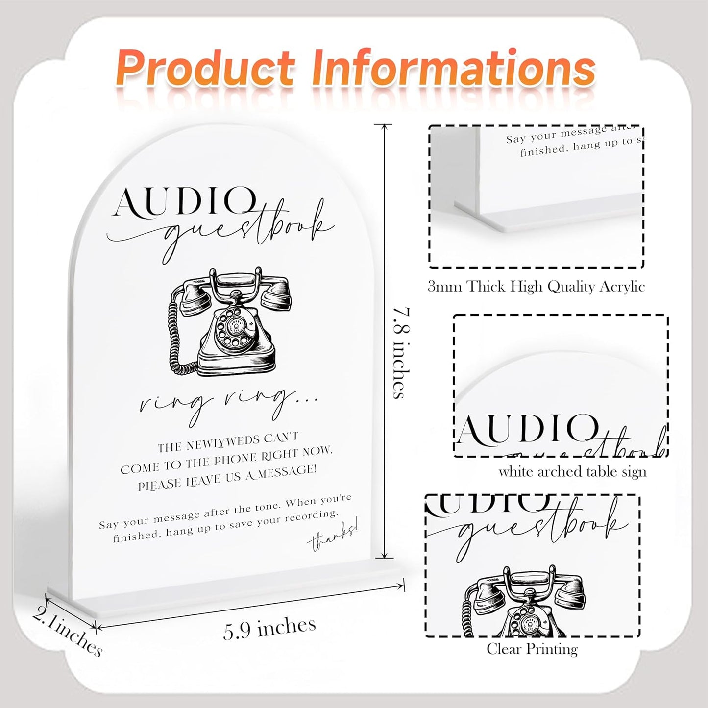 Audio Guest Book Sign, White Arch Acrylic Wedding Sign, Audio Guest Book Wedding Phone, Bridal Shower Decor, Engagement Party Decor, Centerpiece Table Decorations Party for Bride and Groom-25