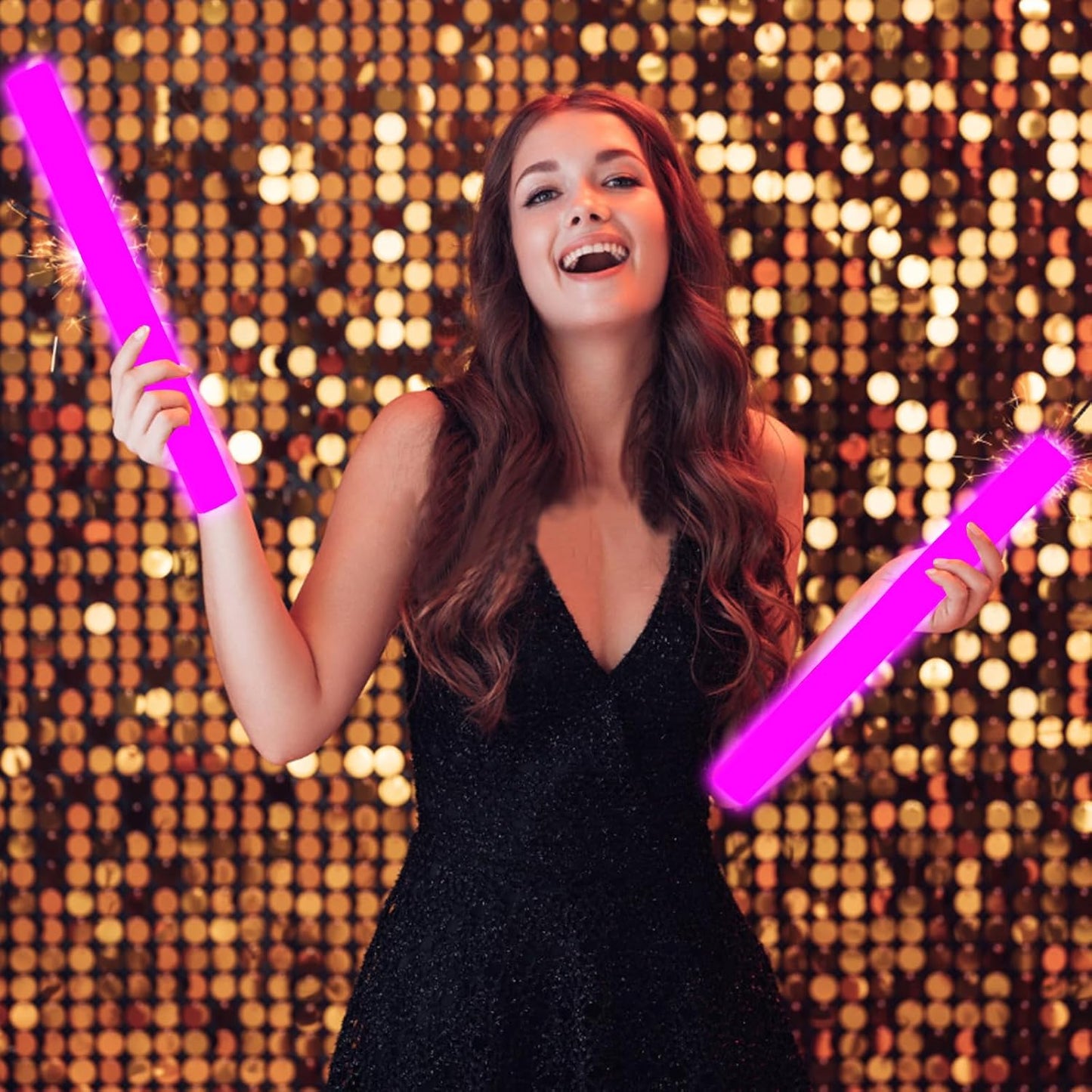 Glow Foam Sticks Bulk, 24 Pcs Pink Giant LED Light Up Sticks 3 Modes Flashing Glowing Baton Wands Party Supplies for Wedding, Raves,Concert,Birthday,Christmas, Halloween,Sporting Events