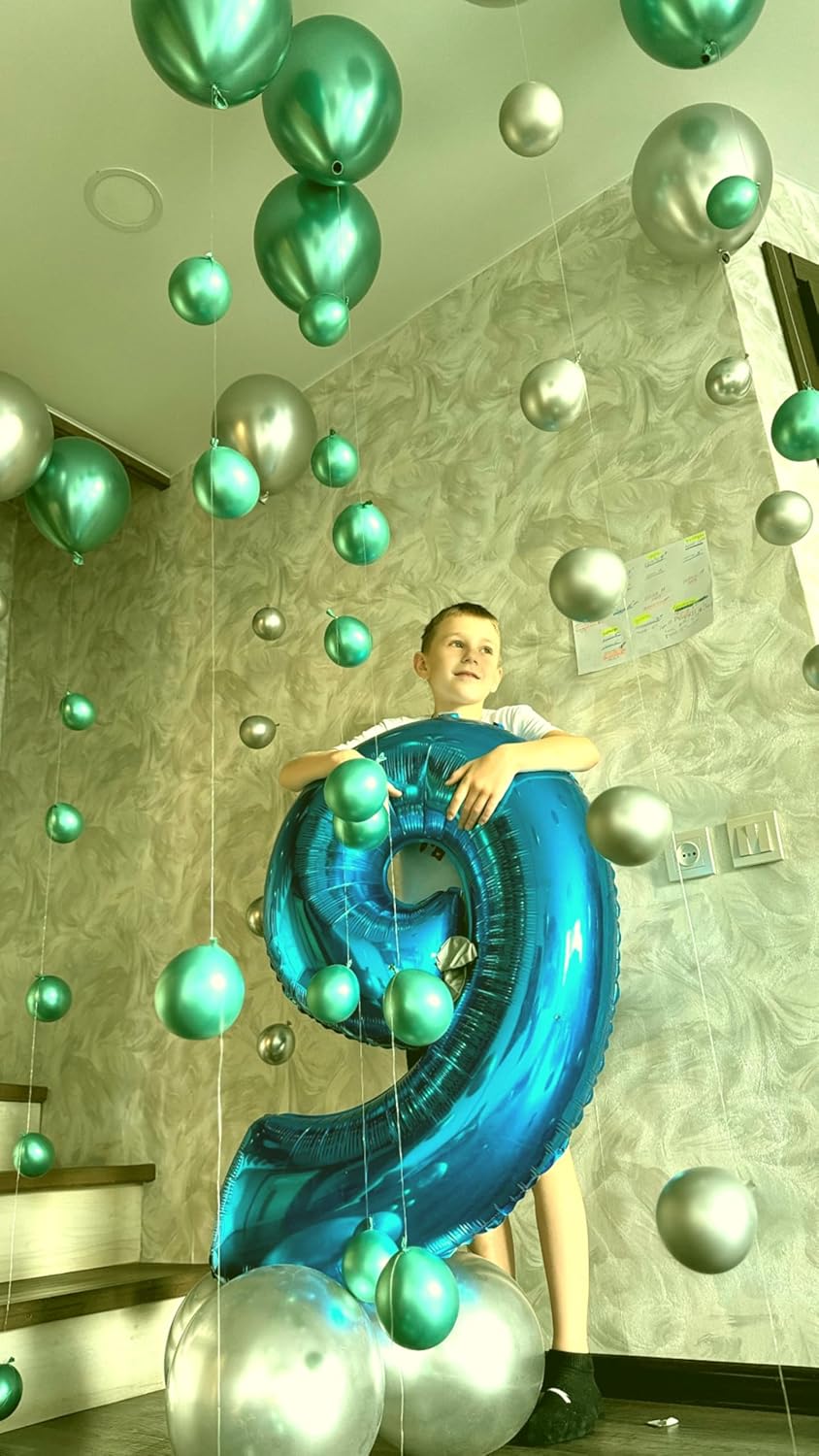 40 Inch Big Blue 9 Balloon Number, Jumbo Giant Happy 9th 19 29 39 49 99 Birthday Party Decorations,Blue Large Nine Mylar Foil Anniversary Birthday Party Engagement Decorations