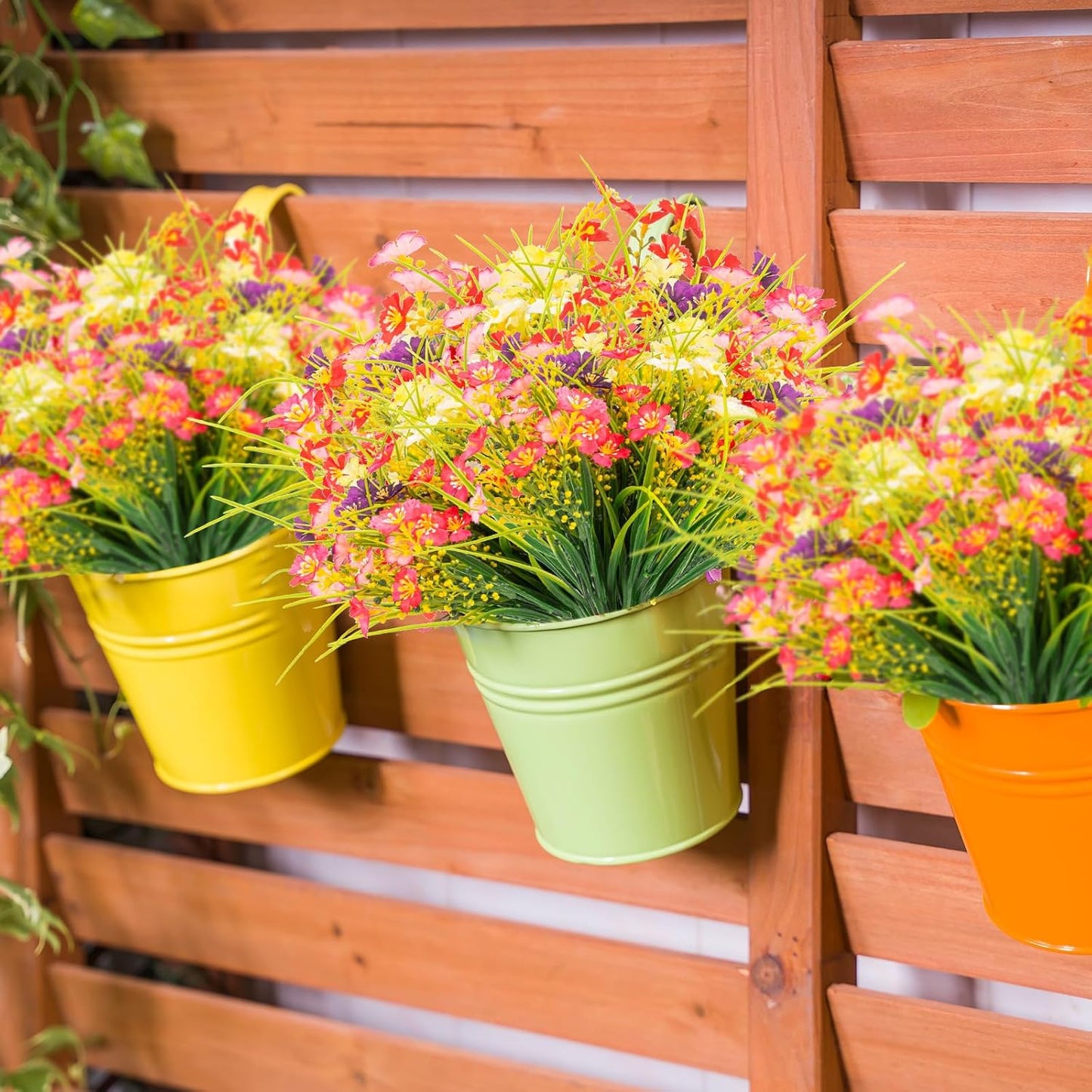 12 Bundles Artificial Outdoor Flowers Lifelike UV Resistant Fake Plastic Plants Indoor Outside Hanging Plants Garden Porch Window Box Decor (Mix 6 Colors)