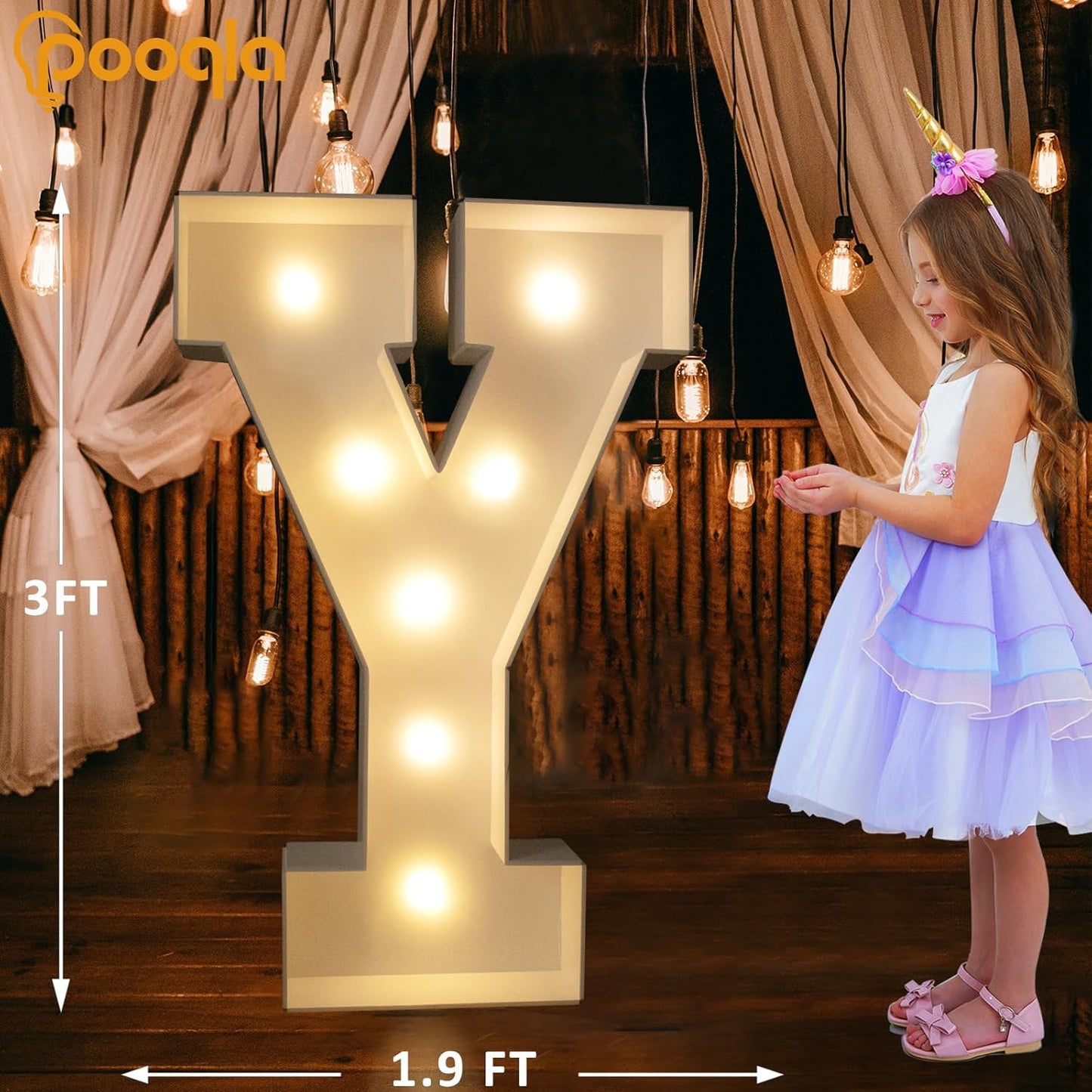 Pooqla 3FT Marquee Light Up Letters, Cool White and Warm White LED Big Mosaic Marquee Letters 3 Feet, Giant Letter Sign for Balloons Birthday Anniversary Wedding Party Decoration, Letter Y