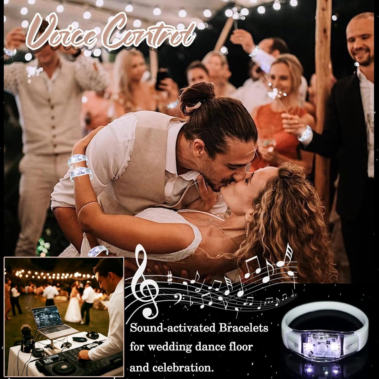 100 Pcs LED Bracelets Sound Activated with Flashing LED Strobe Music Control Light Up Bracelets for Rave, Game Prizes, Birthday Party Favor,Valentine's Day gift