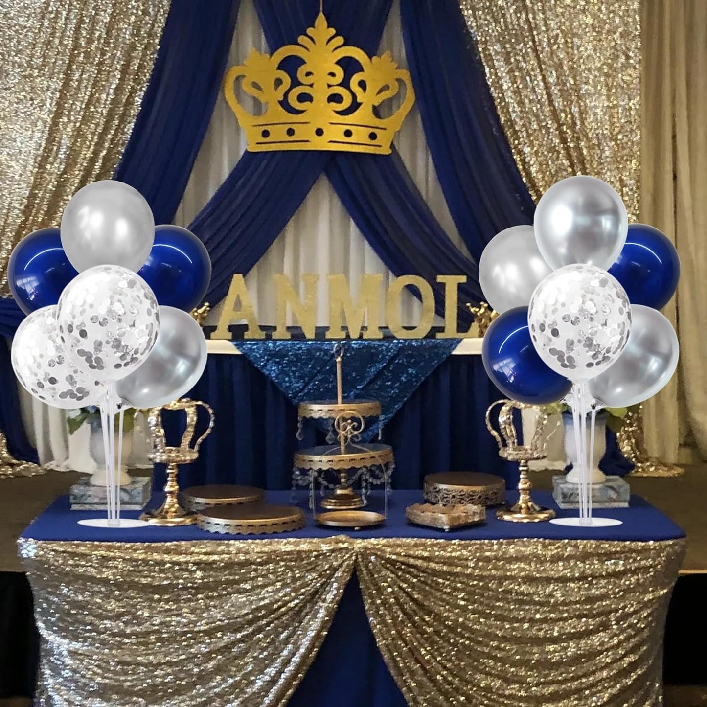 TONIFUL 4 Set Navy Blue Silver Balloon Centerpieces for Table,Balloon Stand Kit for Graduation Decoration 2025,Retirement Party Decorations,Men’s Birthday Decorations,Father's Day