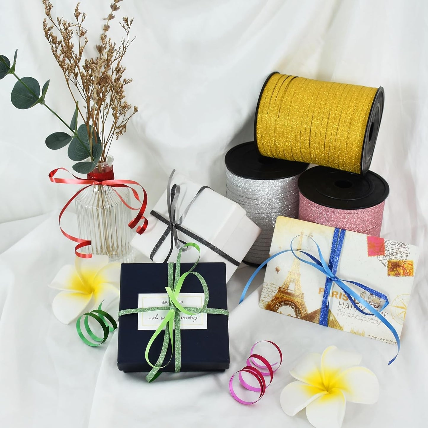 BEISHIDA Light Green Sage Glitter Ribbon - 500 Yards Curling Crimped, Shiny Balloon String for Gift Wrapping, Birthday Party, Festival, Art, Craft, Florist, Flowers Decoration