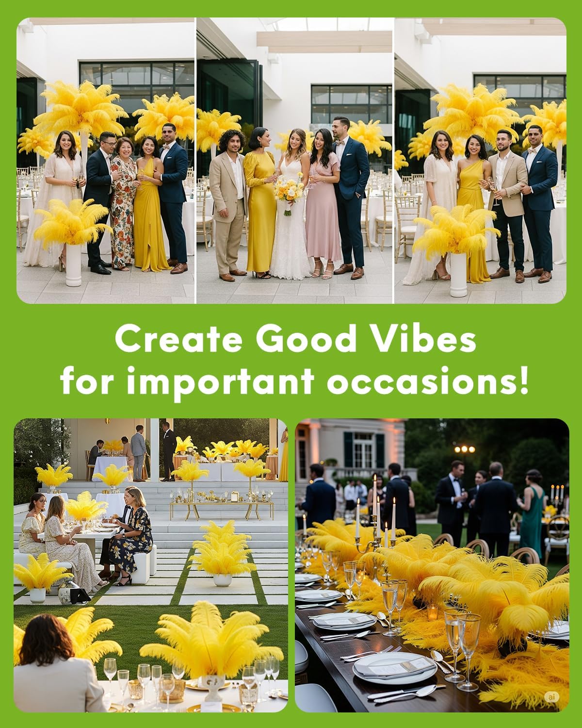 NEWONG 30pcs Yellow Ostrich Feathers Natural Bulk 8-10in（20-25cm） Vase Craft Wedding Home Party Centerpieces Christmas Day Decoration