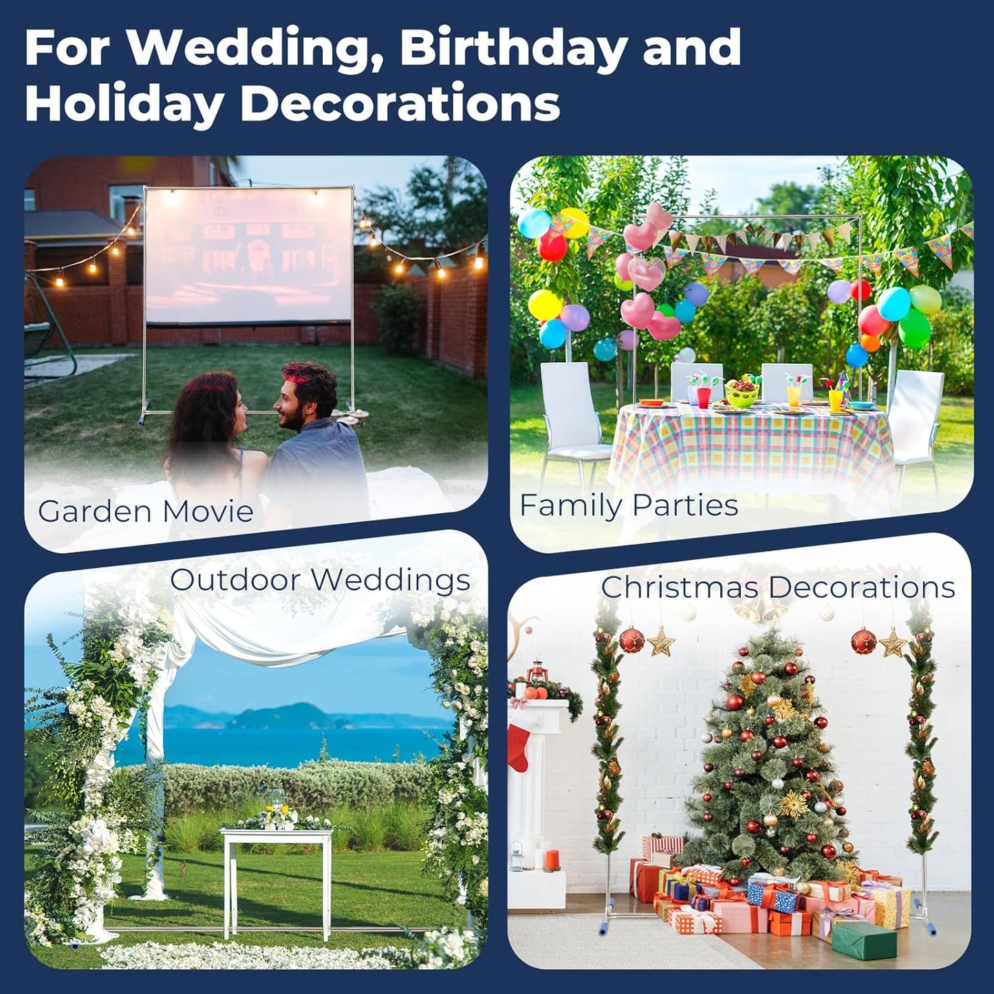 7*5FT Metal Backdrop Stand Kit, Heavy Duty Rustproof Wedding Arch for Indoor/Outdoor, Wide Base for Party/Christmas/Birthday Decorations (Silver)