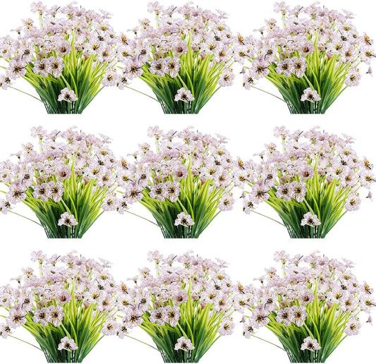 30 Bundles Artificial Flowers Outdoor UV Resistant Fake Flowers No Fade Faux Plastic Plants Garden Porch Window Box Decorating(White)
