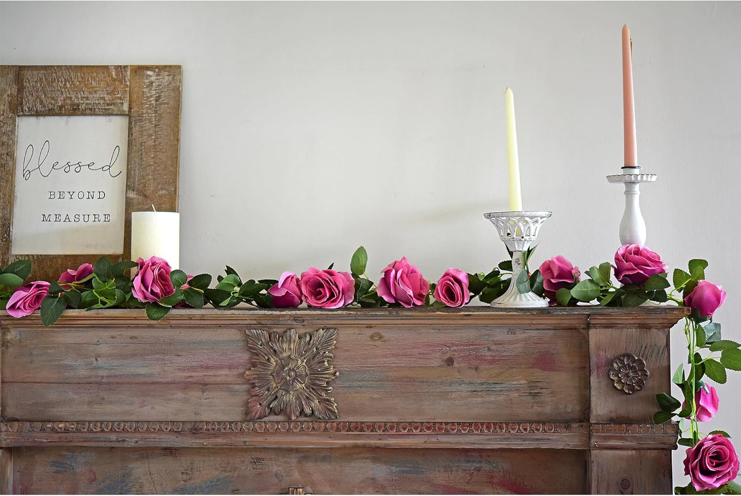 FiveSeasonStuff 29 Ft 4 Pack Rose Silk Flower Garland Artificial Flowers Decoration Hanging Floral Décor for Wedding Baby Shower Birthday Party Garden (Fuchsia)