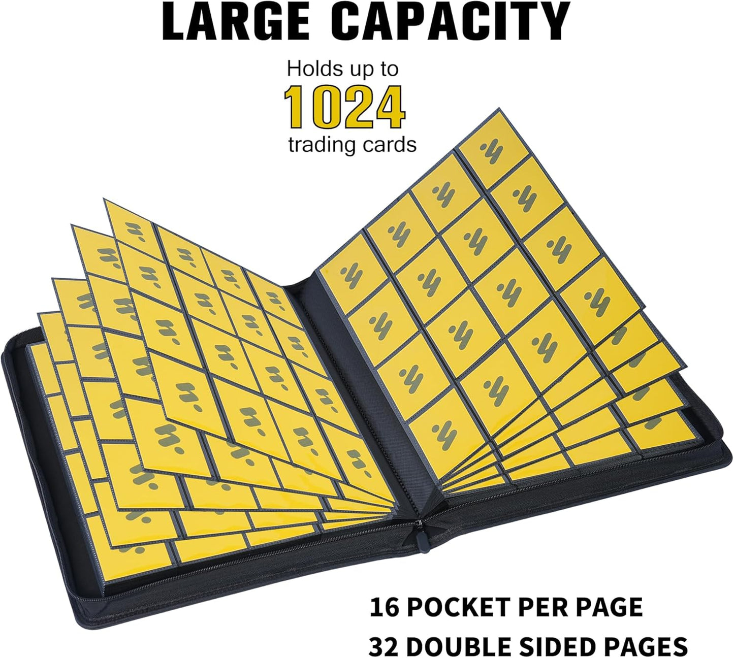 Premium 1000+ Pockets Card Binder,16 Pockets Trading Card Binder Ringless Side Loading Trading Card Album Folder for TCG -Black