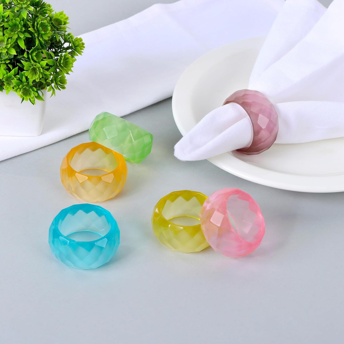 Napkin Rings Set of 12 - Epoxy Resin Napkin Holder Cuffs for Dinner Table Décor - Farmhouse Modern Serviette Rings for Weddings, Parties, Receptions, Banquets, Daily Use - 1.5" (Pastel) - CLEENTABLE