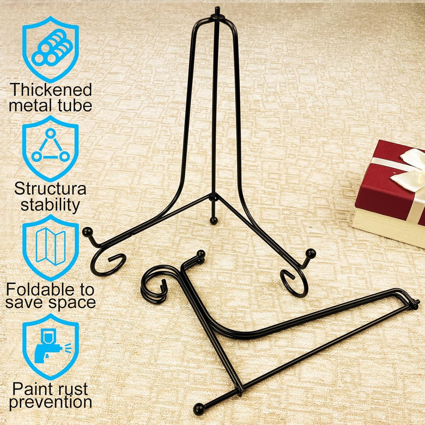 4PCS Premium Black Iron Plate Stands for Display, 8 Inch, Decorative Solid Metal Plate Holders for Displaying, Mini Easel, Frame, Book, Card, Plaque, Bowl, Picture Stands