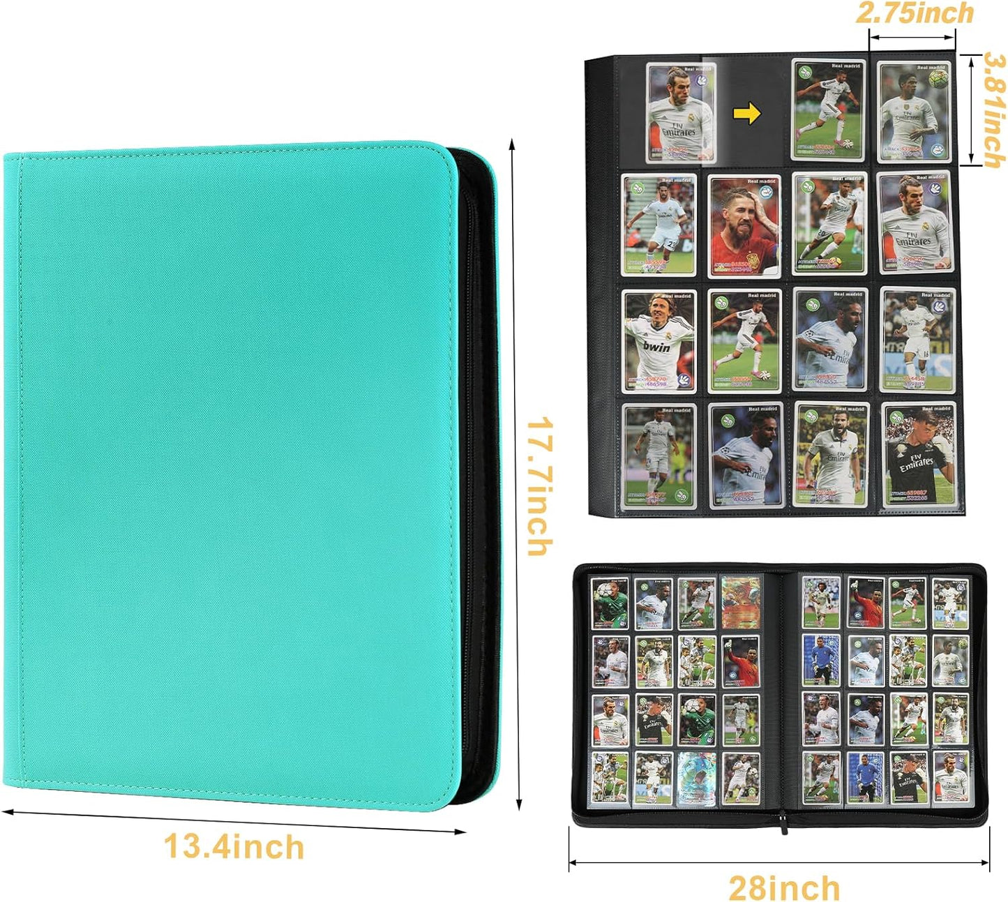 Trading Card Binder 16 Pocket, 1024 Pockets Card Binders, Card Collection Binder, Card Album Folder for MTG, TCG, Sports Cards, Game Cards (Lake Blue)