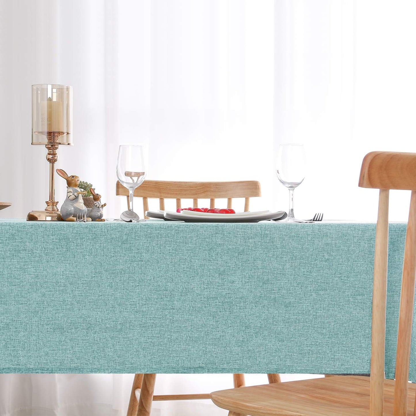 Hiasan Faux Linen Rectangle Tablecloth - Wrinkle and Stain Resistant Washable Table Cloth for Kitchen Dining Room Holiday Table Cover for Party Dinner, Aqua, 60 x 102 Inch