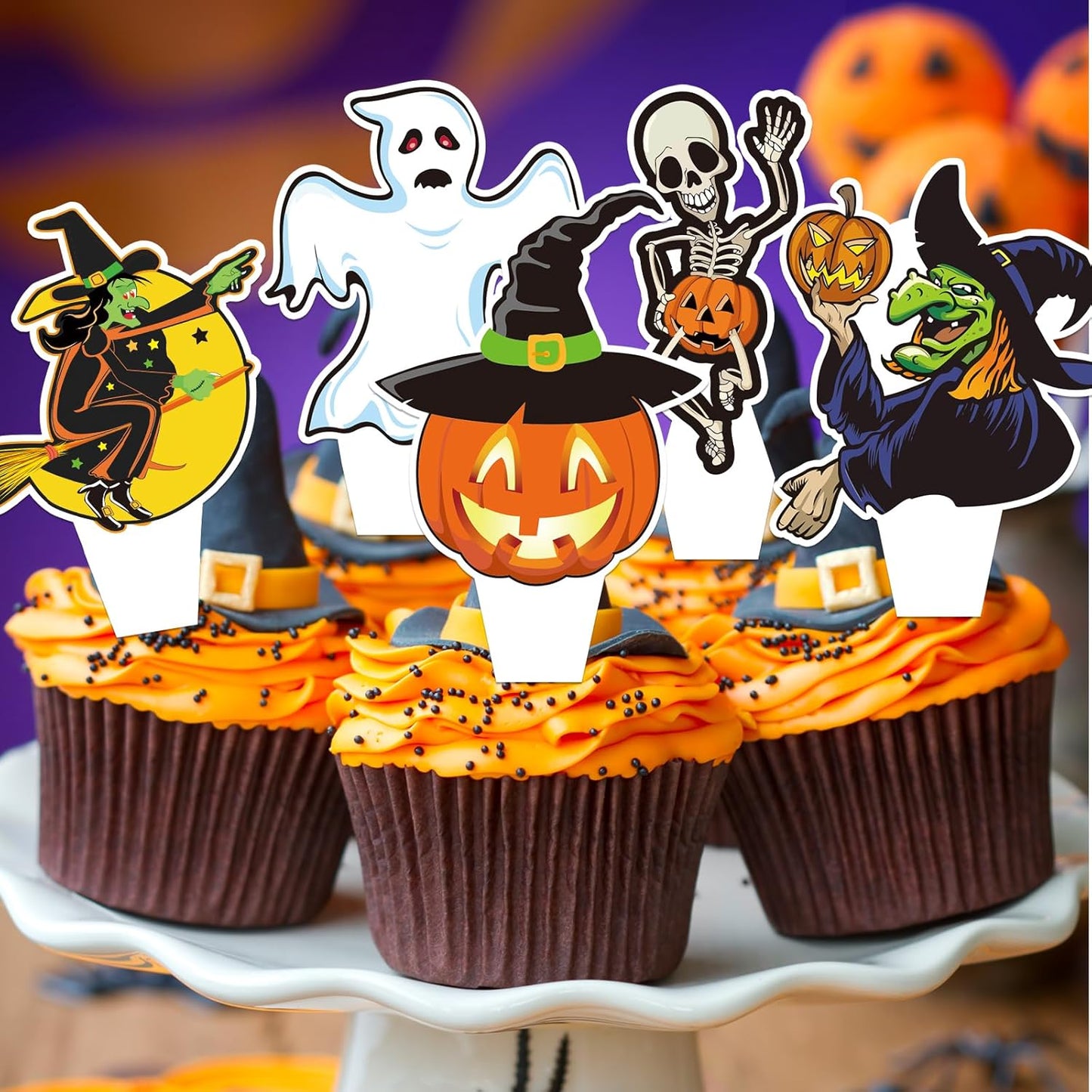 24 PCS Vintage Halloween Cupcake Toppers Halloween Happy Birthday Party Decorations Cake Decor Cupcake Decorations Cake Decorating Party Supplies Decor for Baby Shower Boys Girls