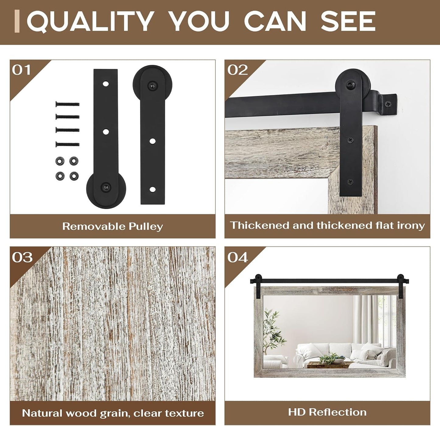 COGOOD Farmhouse Barn Door Mirror - 41" x 26" Rustic Wood Framed Wall Mirror for Bathroom, Living Room, Entryway Wall Decor (Yellow White)