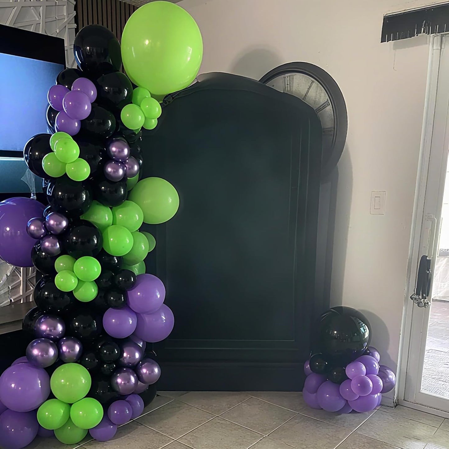 Purple and Green Balloons, 52 PCS 12 Inch Metallic Chrome Purple Light Green Black Latex Balloons with Black Green Confetti Balloons for Boys Girls Birthday Party Baby Shower Decorations