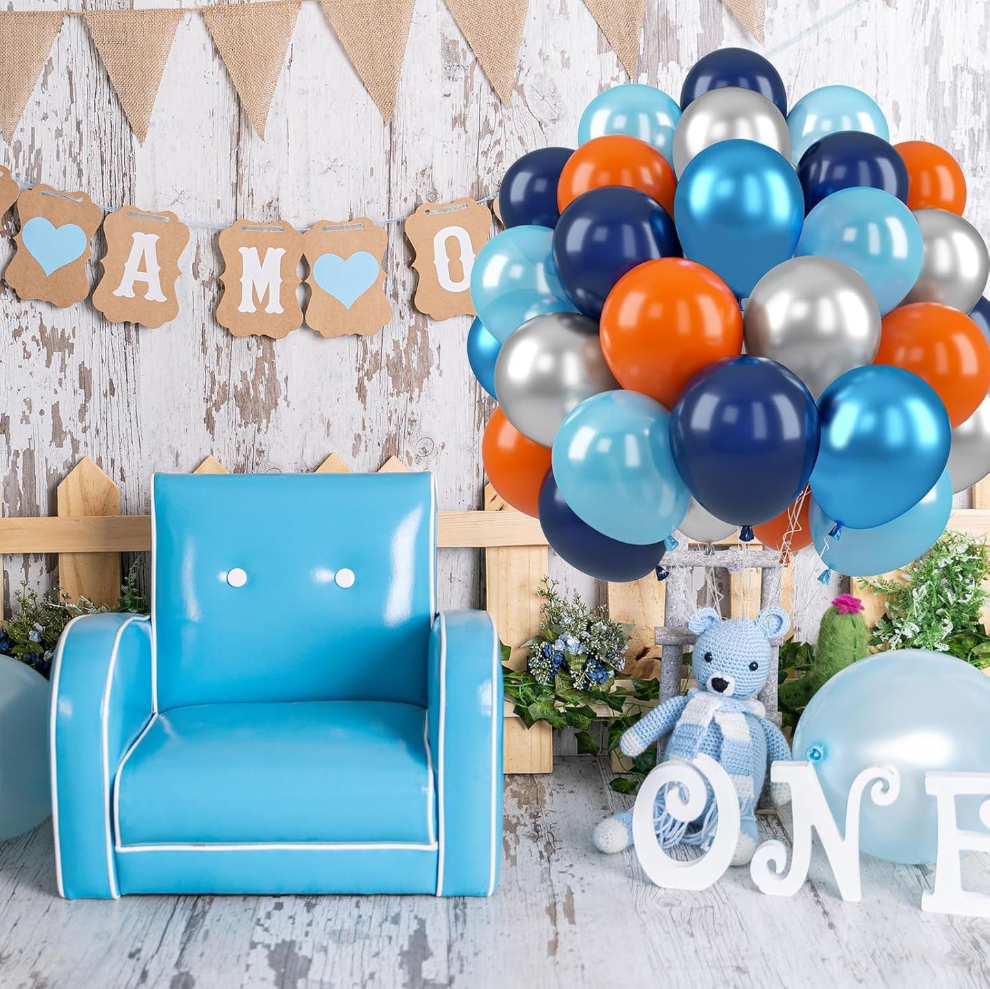 Paready Blue and Orange Balloons, 50 Pcs Astronaut Balloons with 12 Inch Navy Blue Metallic Blue Silver Latex Balloons Helium for Boys Men Outer Space Themed Birthday Baby Shower Party Decorations