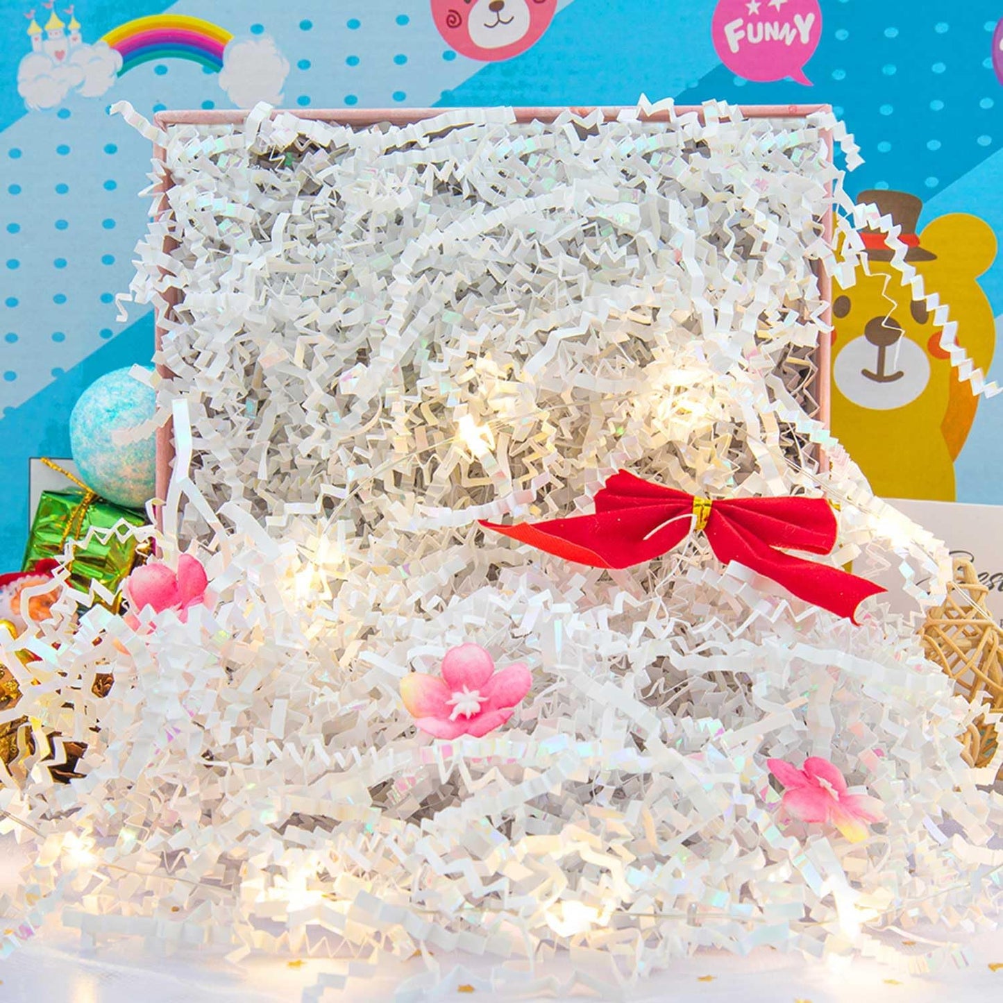 Caleihd Crinkle Cut Paper Grass Cushion Paper Streamer for Christmas Wedding Birthday Bridesmaid Engagement Craft Gift Boxes Bags Filler Decoration 4.5oz Diamond White