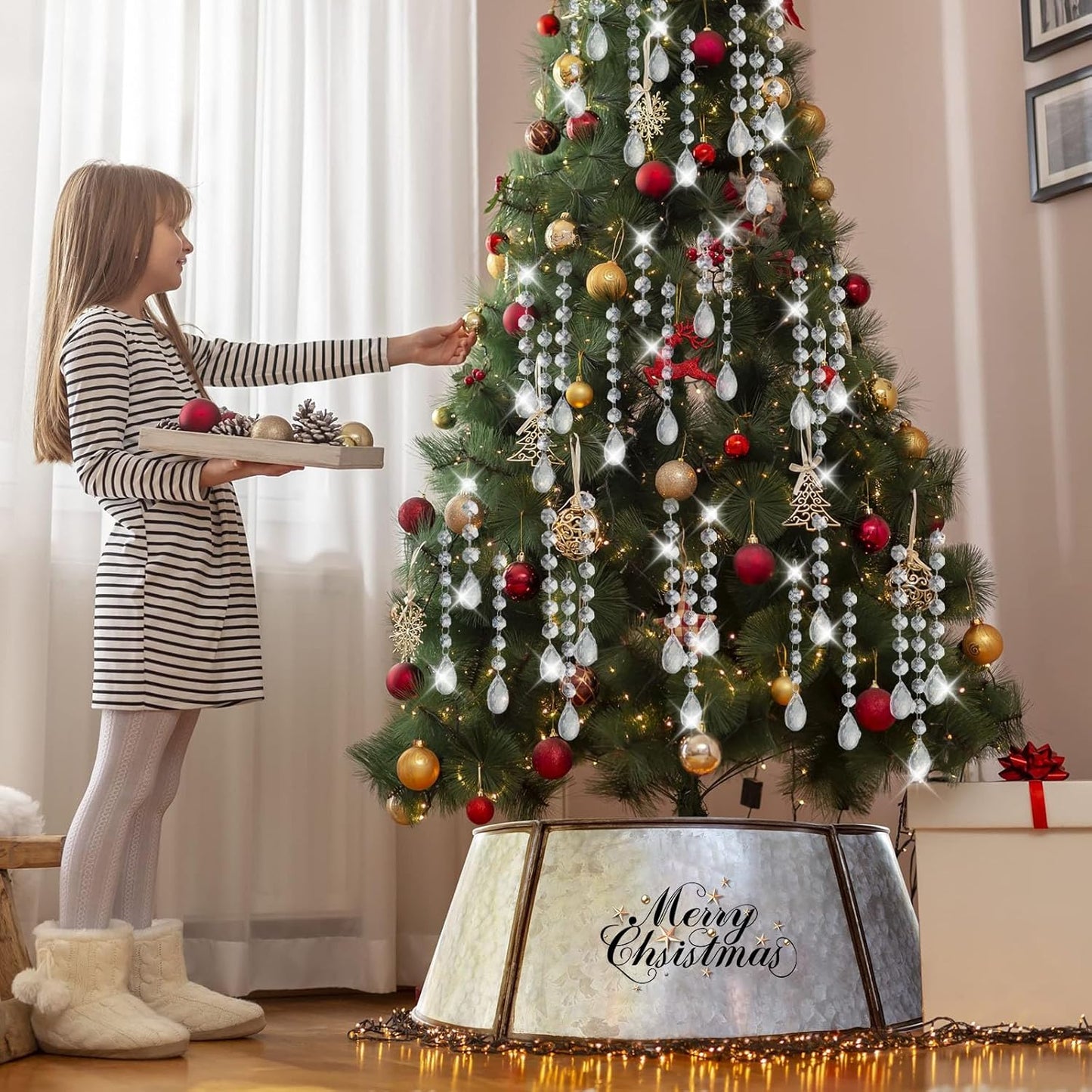 10 PCS Crystal Garland Strands, 33ft Hanging Crystal Strings for Window Curtains Doorway Decorations, Acrylic Clear Water Drop Crystal Ornaments for Christmas Tree, Wedding Party Home Chandelier Decor