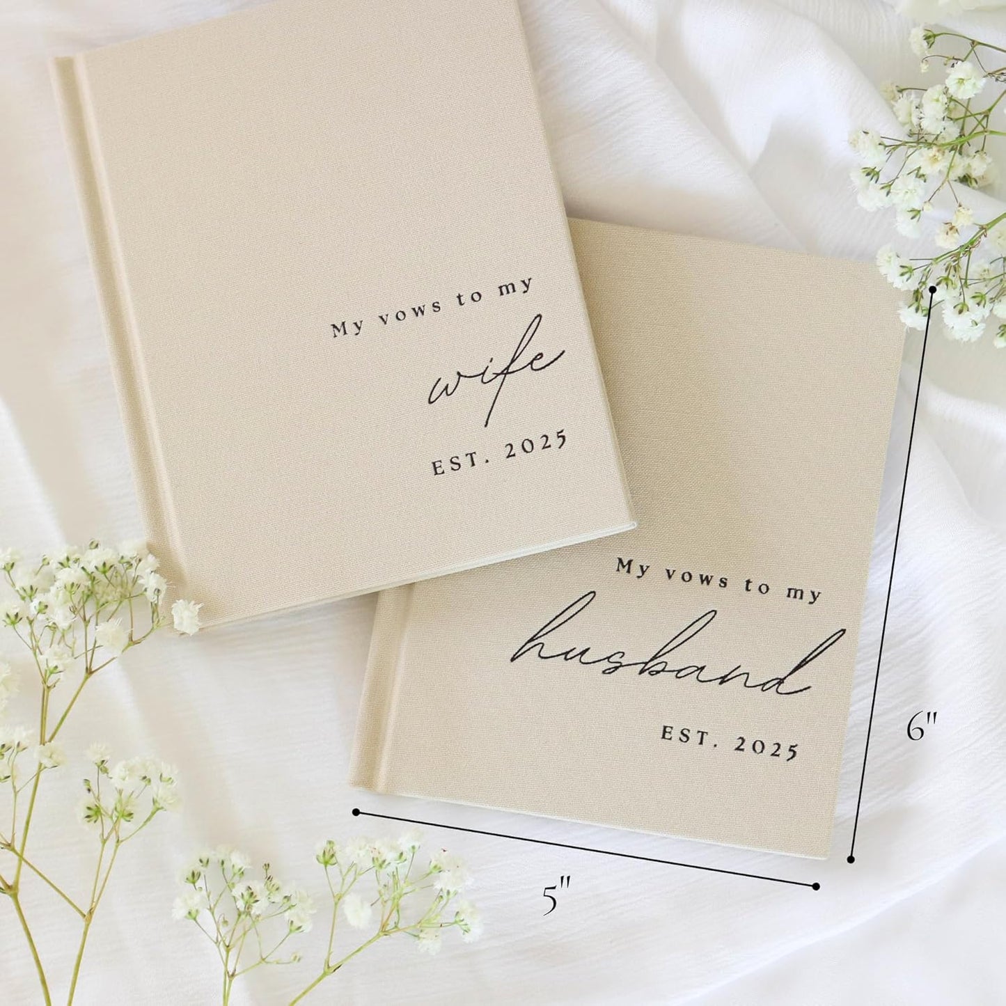 Wedding Vow Books His and Hers - 2 Pack Personalized 2025 Year His & Hers Book - Linen Hardcover Bride and Groom Notebook for Ceremony Vows - Bookmark & Lined Pages - Renewal & Wedding Must Haves