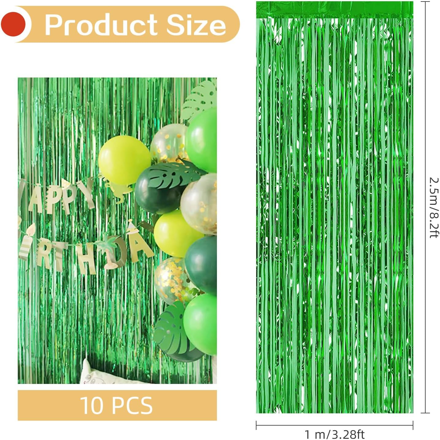 10 Pack Green Backdrop Curtain 3.2ft x 8.2ft Metallic Tinsel Foil Fringe Curtains Photo Booth Background for Birthday Party Decoration Baby Shower Engagement Wedding Christmas Decoration (Green)