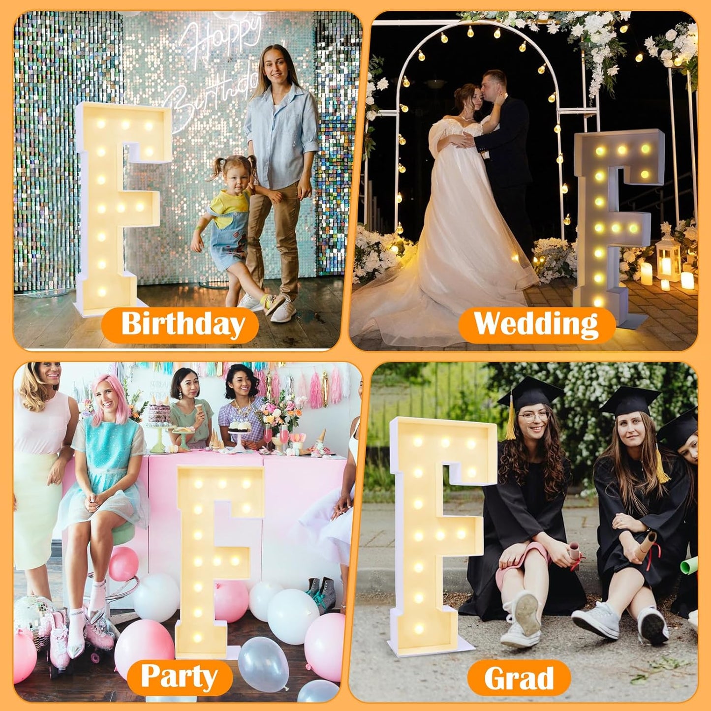 4ft Marquee for Letters F, Large Light up Letters, Multifunctional Large Marquee for Letters 4 Feet Tall for Party Decorations, Letter Balloons, Wedding Decor, Proposal Decorations (Letters F)