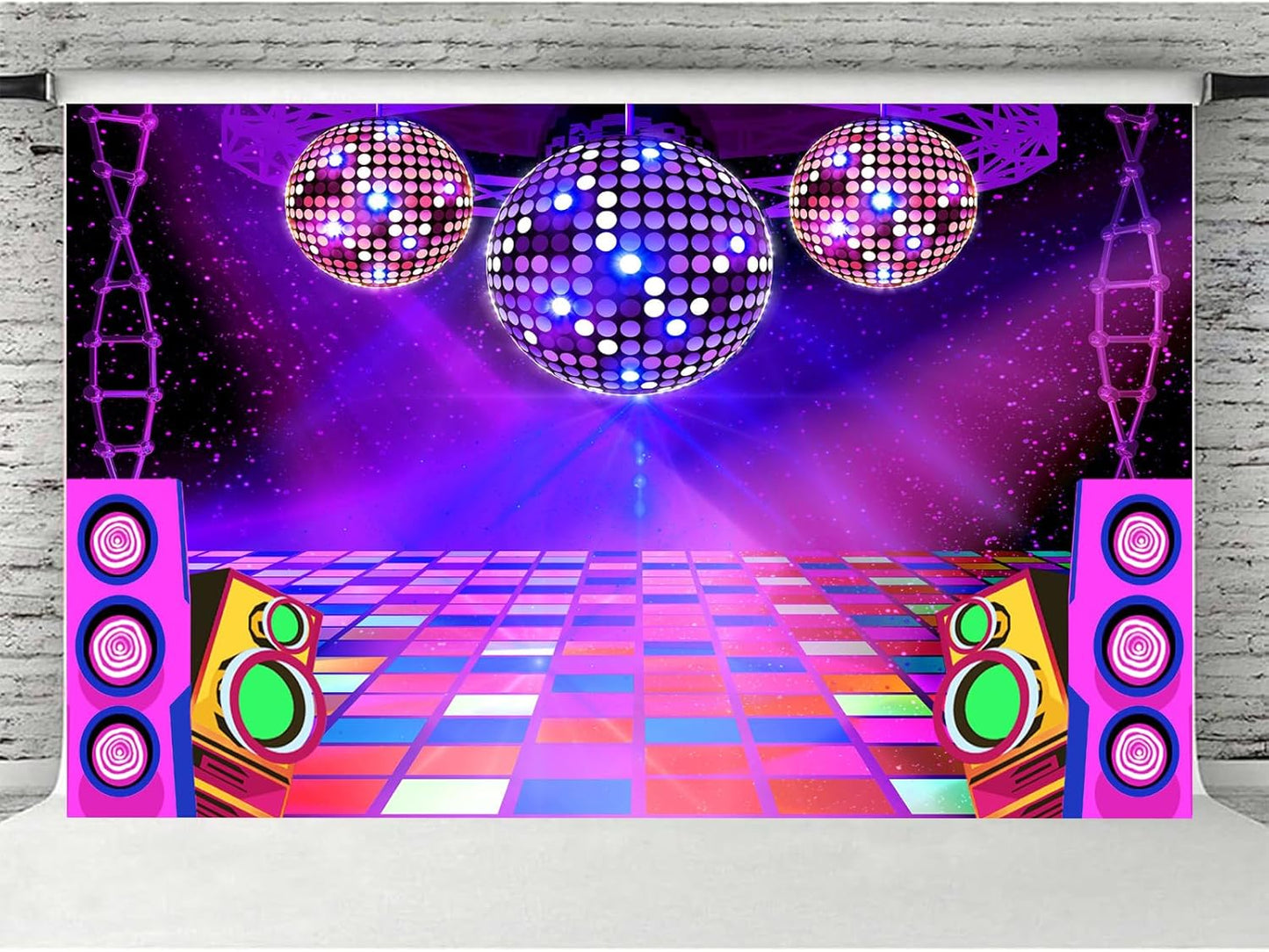 Dance Party Backdrop Retro 80s 90s Theme Stage Dance Ball Music Birthday Party Decoration DJ Photography Background 15 x 10 ft for Baby Shower Picture Photo Shoot Polyester Fabric,Purple