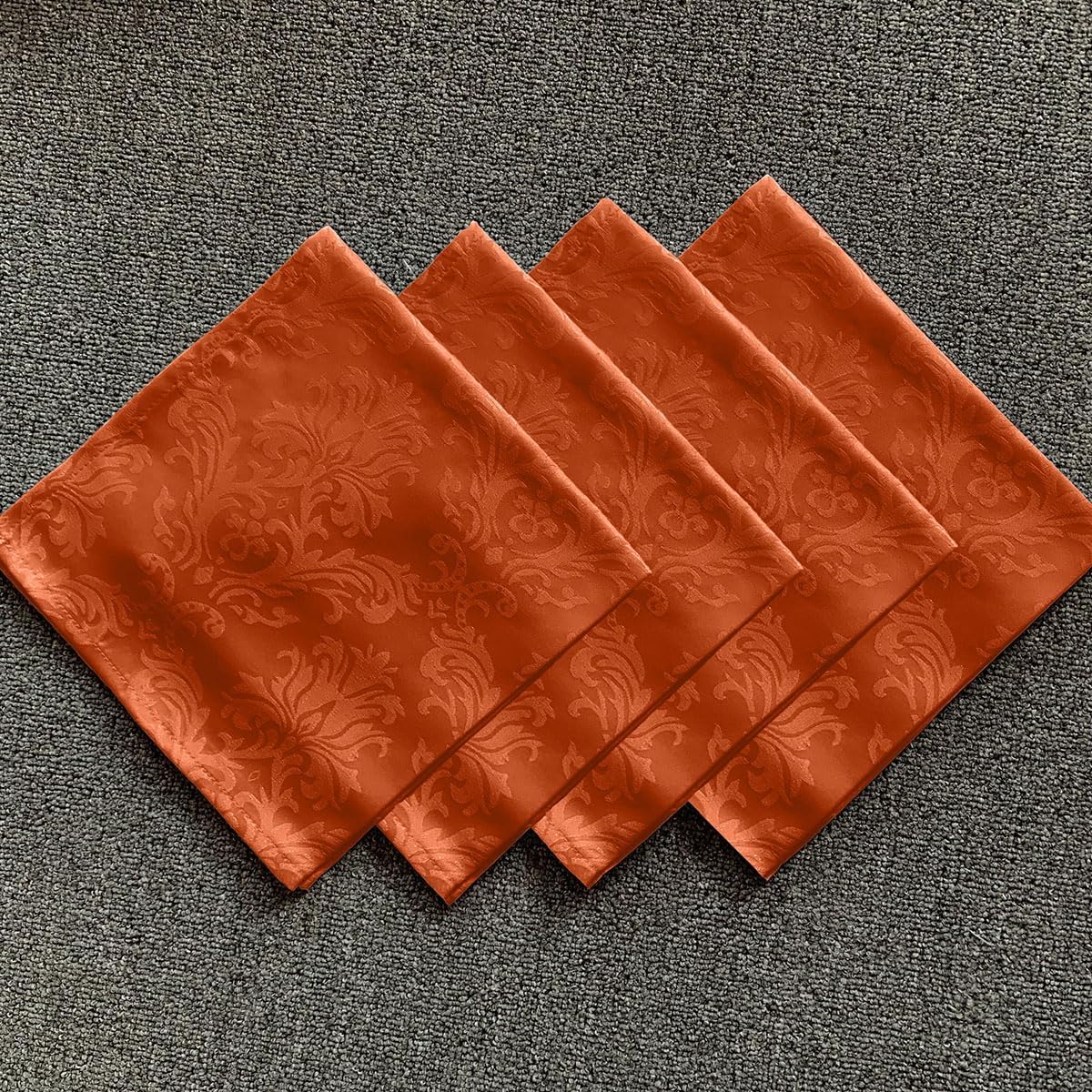 Cloth Napkins 20 x 20 Inch Set of 4, Washable Jacquard Damask Autumn Table Napkins for Fall, Harvest, Thanksgiving, Holiday, Rusty/Orange (4 Pieces/Packs)