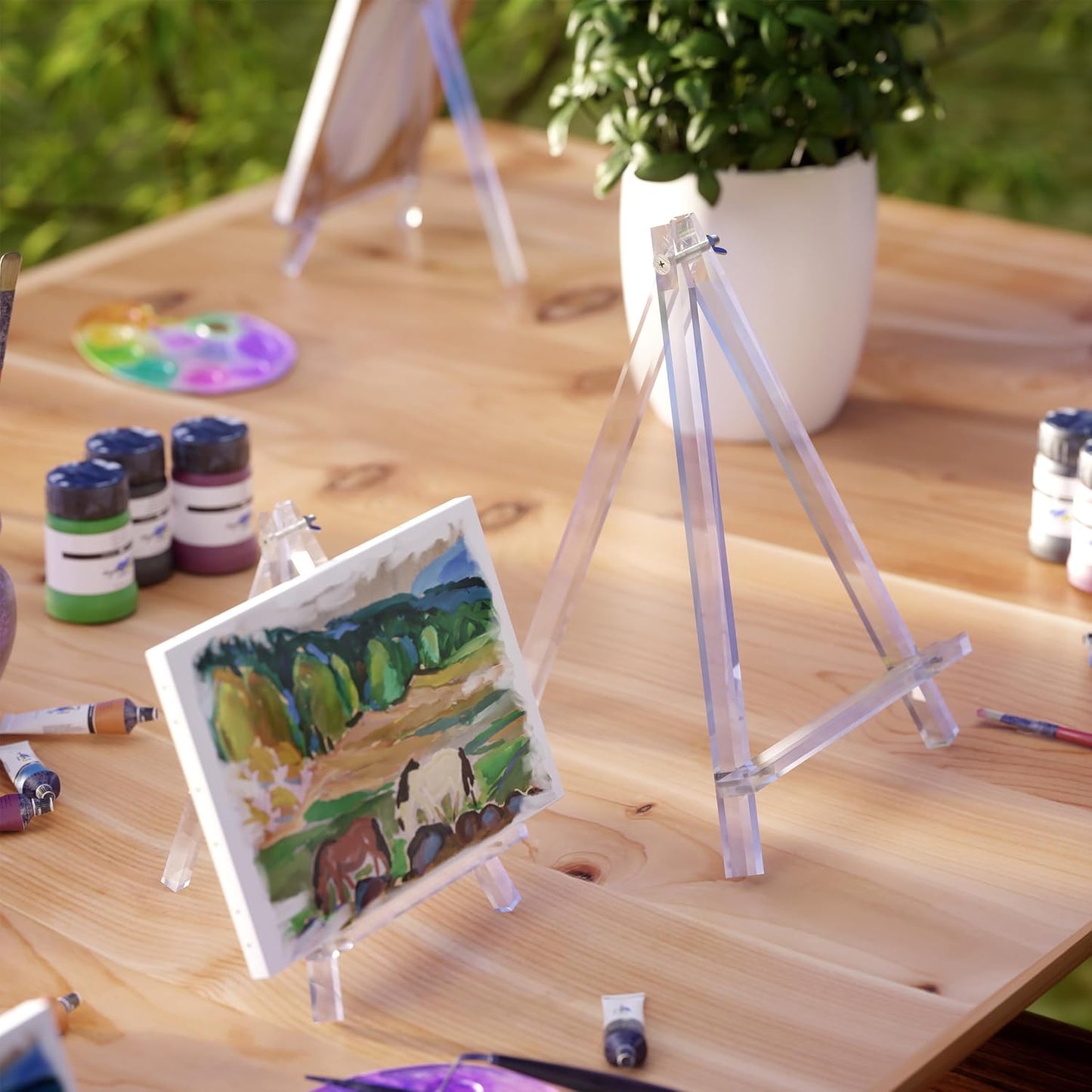 9 inch Acrylic Easel for Painting, 2 Pack Easel Stand for Wedding Signs, Tabletop Easels for Painting Canvases, Small Art Easel Canvas Stand Photo Display Tripod Holder for Kids Adults (2)