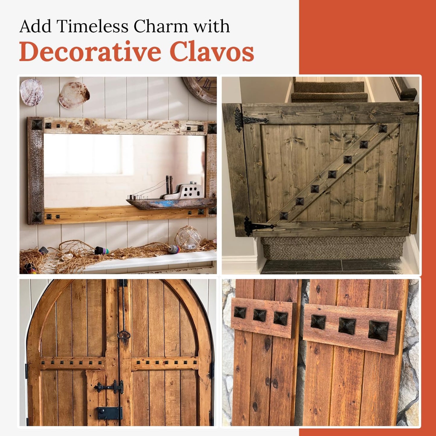 100 Pack 1.5" Square Head Iron Clavos Decorative Nails – Sealed Unfinished – Handmade Rustic Square Fasteners for Farmhouse Shutters, Faux Wood, Barn Doors, and Gates – Ornamental Wood Accent