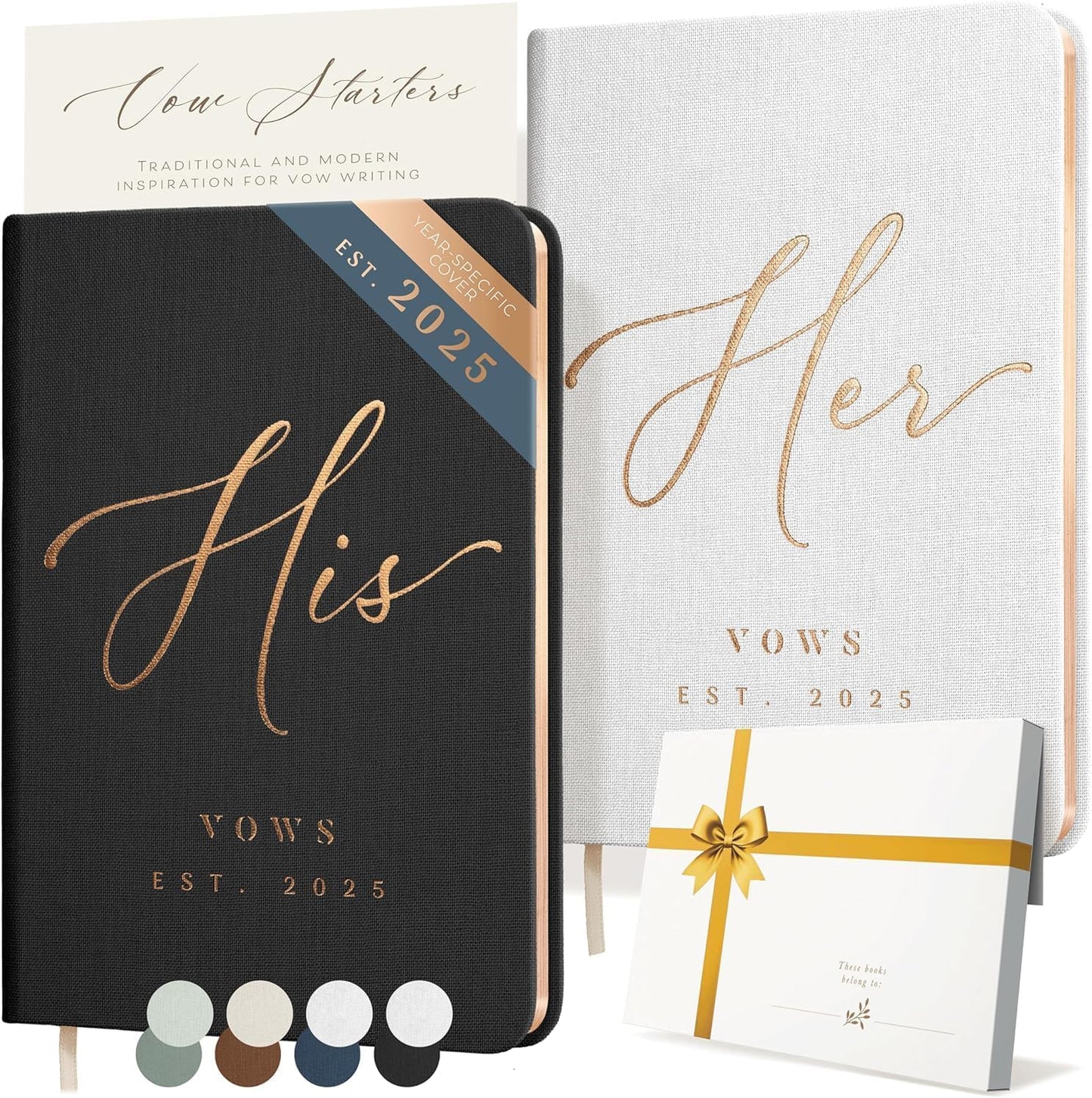 Personalized 2025 Vow Books His & Hers - White & Black Linen Wedding Vow Books Ideal as Wedding Accessories for Brides & Grooms, His & Hers Gifts - Wedding Registry Must Haves 2025 & Elopement Essentials