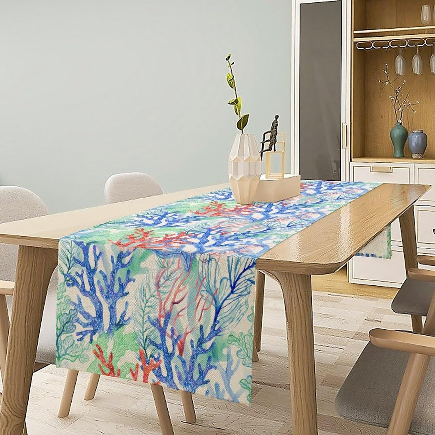 Summer Shell Starfish Table Runner, Seasonal Spring Summer Tropical Ocean Beach Indoor Party Kitchen Outdoor Table Decor 13x60 Inch