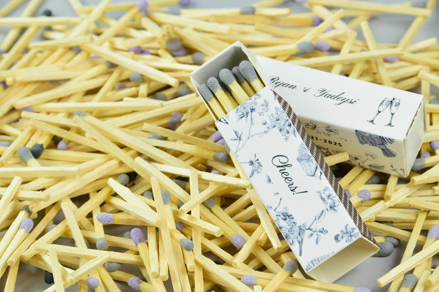 Custom Matchboxes - Set of 10 - Personalized - 2" Inch Long - Colorful Matchsticks - Weddings – Wedding Favor - Matchboxes, Custom Matchbox (2" Matchsticks, Wedding Design #6)