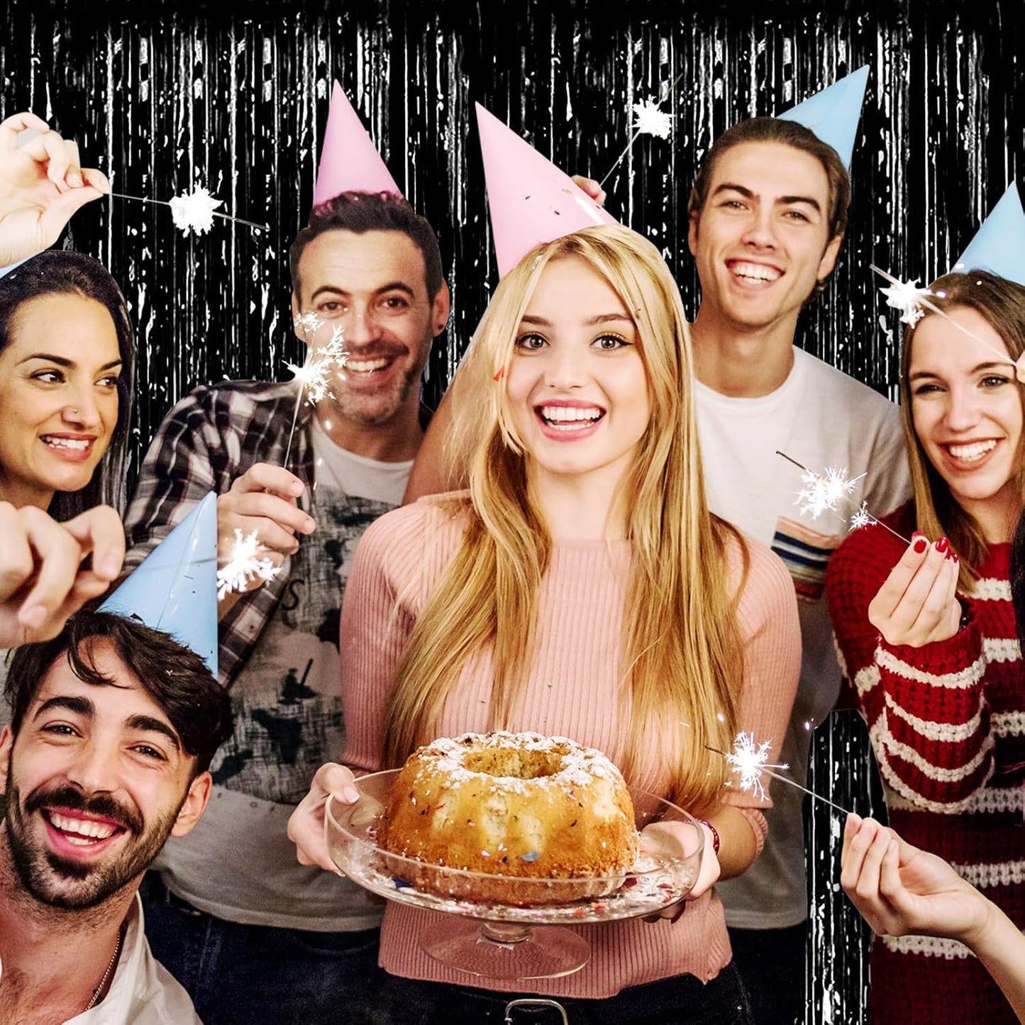 3 Pack Black Foil Fringe Curtain Backdrop, 3.28Ft x 8.2Ft Metallic Tinsel Foil Fringe Streamer Curtains for Photo Booth, Christmas Day, Thanksgiving, Wedding, New Year Party Decorations