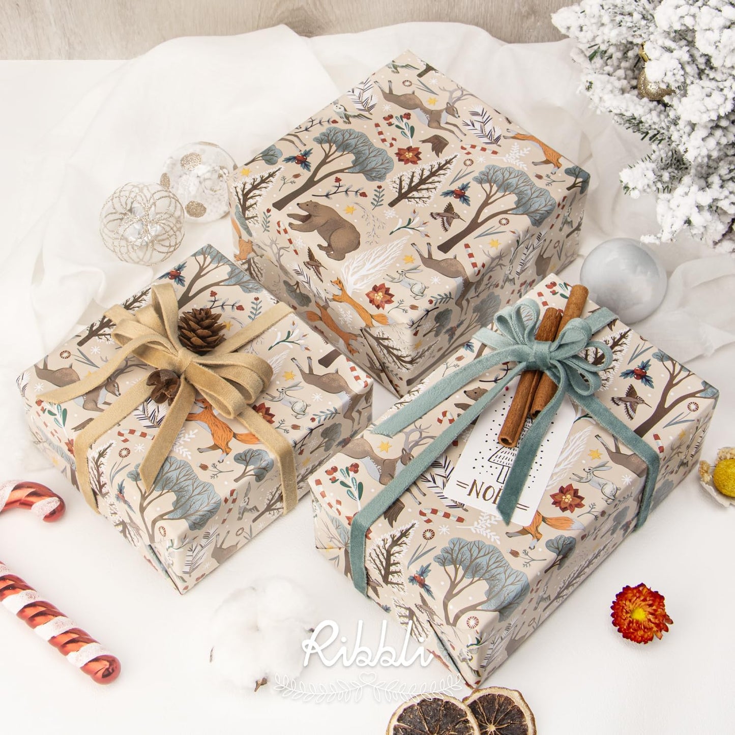 Ribbli Christmas Wrapping Paper Rolls,Mini Roll-17 Inch x 33 Feet-Christmas Woods