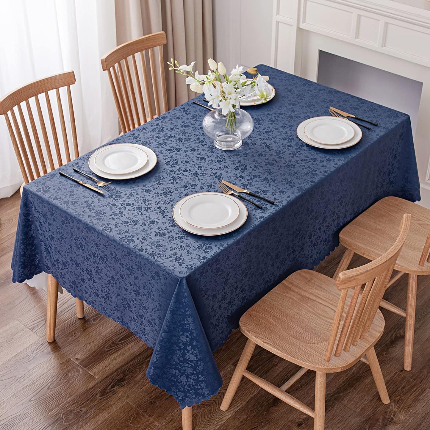 Smiry Rectangle Table Cloth, Waterproof Heavy Duty Vinyl Tablecloths, Wipeable Washable Table Cover for Kitchen and Dining Room (Navy Blue, 60" X 140")