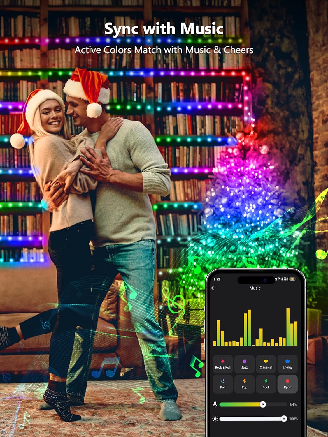 BrizLabs Smart Christmas Fairy Lights, 33ft 100 LED Color Changing Christmas Lights Work with Alexa & Google Home, Rainbow Xmas Light Dimmable Halloween Lighting Green Wire for Xmas Halloween Party