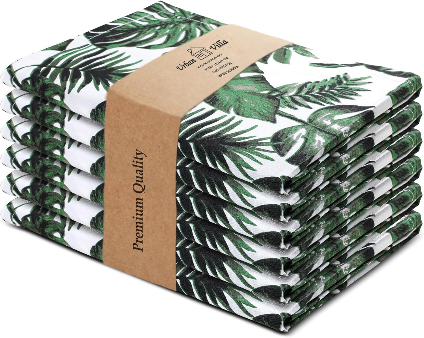 Urban Villa Cloth Napkins Tropical Print 100% Cotton Absorbent Dinner Napkins (Set of 6) Oversized 20x20 Inches Soft Durable Reusable Washable Ideal for Everyday Use Wedding Parties Premium Quality
