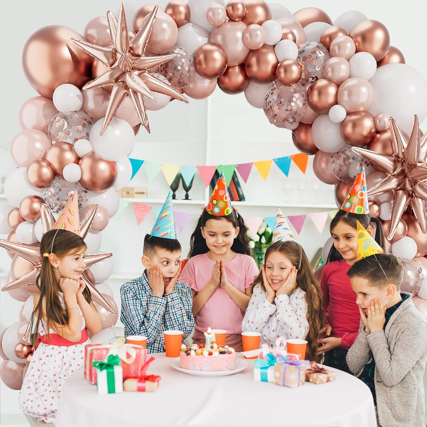 Rose Gold White Balloons Garland Arch Kit,142PCS Metallic Confetti Latex Metal Balloons Aluminum Foil Balloons for Baby Shower Ladies Birthday Wedding Party Decor Supplies