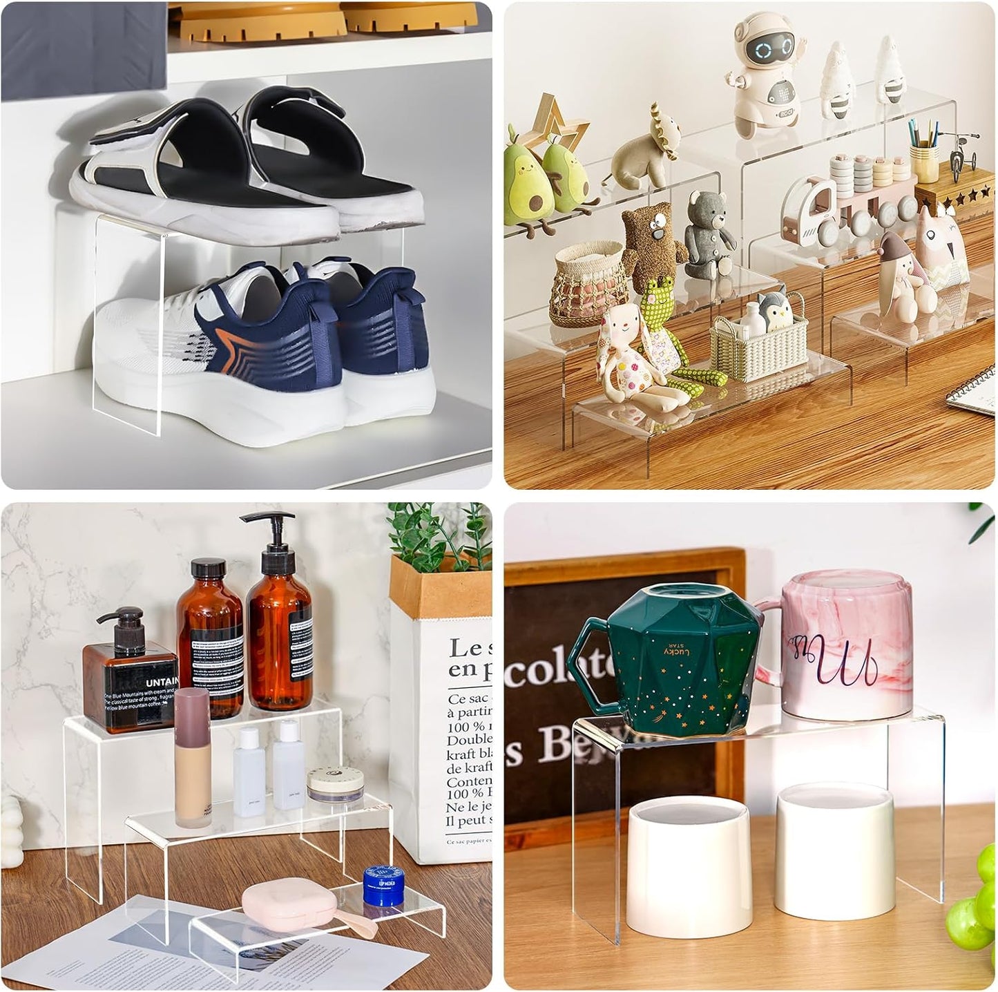 Fixwal 10pcs 2 Set Acrylic Risers for Display Clear Perfume Organizer Stands Acrylic Display Risers for Show Figures, Cupcake, Jewelry, Toys, Perfume and More (Large Size)