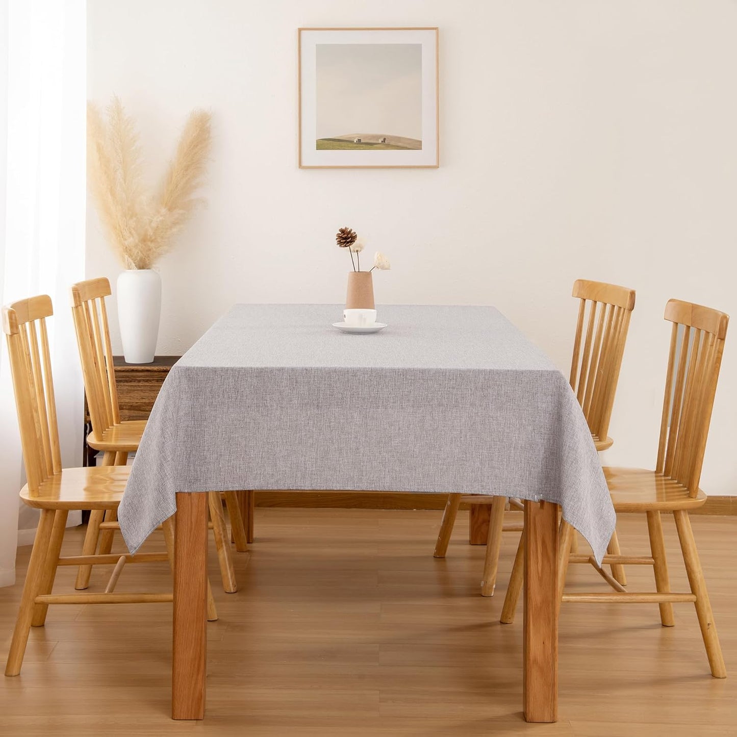 Hiasan 2 Pack Faux Linen Rectangle Tablecloth - Wrinkle and Stain Resistant Washable Table Cloth for Kitchen Dining Room Holiday Table Cover for Party Dinner, Stone, 54 x 108 Inch