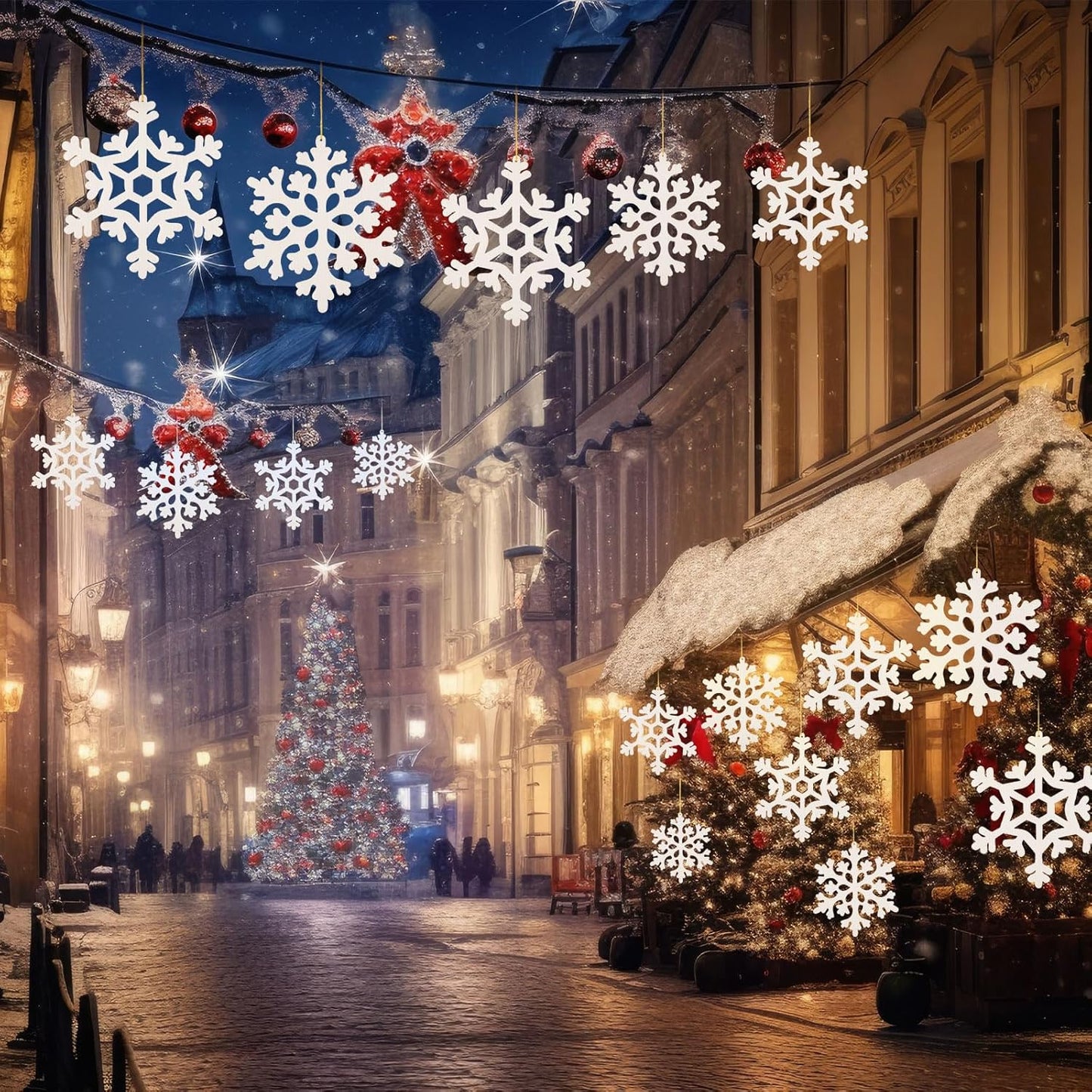 18 Pcs Large Christmas Snowflake Decorations, 8 Inch White Snowflake Hanging Ornaments Plastic Christmas Yard Decorations for Winter Indoor Outdoor Xmas Tree Holiday Yard Lawn Decor