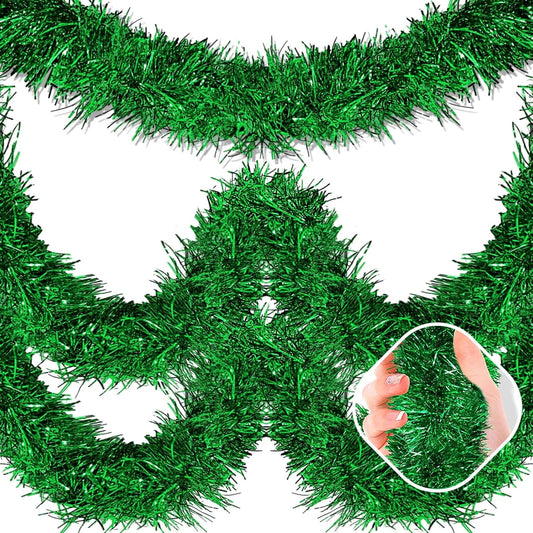 50 Feet Green Christmas Tinsel Garland, Metallic Foil Twist Garland Wall Hanging Tinsel Banner Backdrop for Parade Floats, Easter, Mother's Day, Wedding Party Decorations (2in x 50ft)